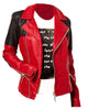 Glowrexs Women’s Asymmetrical Biker Red and Black Leather Jacket