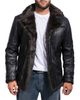 Glowrexs Men's Black Fur Collar Bomber Leather Jacket