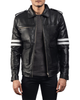 Glowrexs Men's Black Biker With White Stripes Leather Jacket