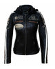 Glowrexs Women Motorcycle Slim Fit Vintage Black Biker Hoodie Leather Jacket in Georgia