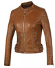 Glowrexs Womens Cognac Brown Cafe Racer Leather Jacket