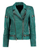 Glowrexs Women Slim Fit Diamond Quilted Moto Teal Leather Jacket