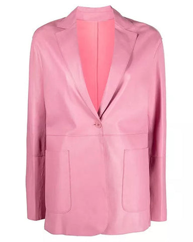 Glowrexs Pink Leather Blazer Womens