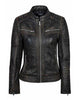Glowrexs Womens Distressed Black Cafe Racer Jacket