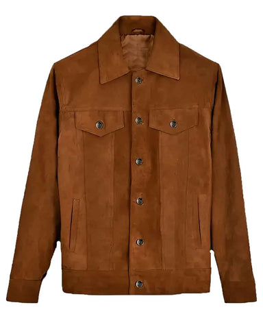 Glowrexs Men’s Brown Suede Leather Jacket