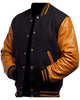 Glowrexs Men's Varsity Black and Gold Bomber Baseball Letterman Leather Jacket