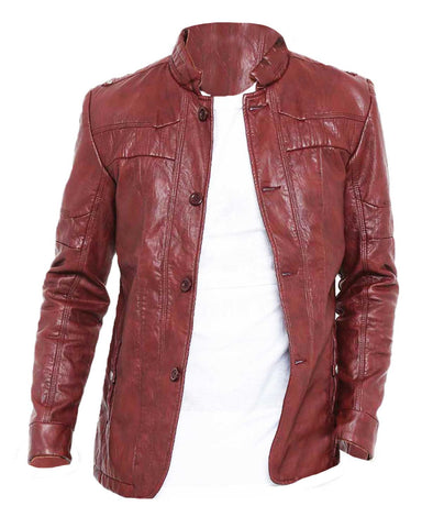 Glowrexs Men’s Casual Wear Slim Fit Style Burgundy Faux Leather Jacket