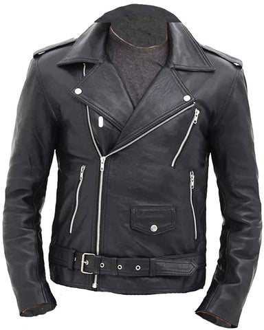 Glowrexs Men's Black Motorcycle Real Leather Jacket