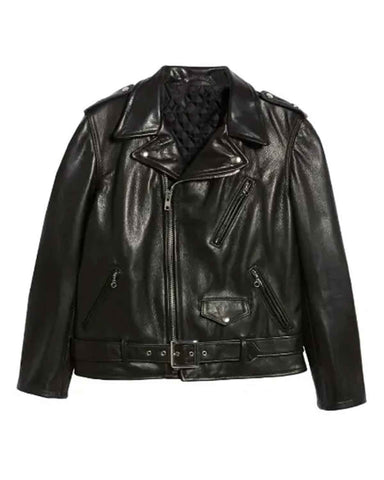 Glowrexs Men’s Cowhide Moto Black Leather Jacket