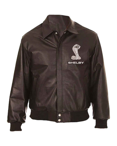 Glowrexs Embroidered Corvette Shirt Collar Black Leather Jacket