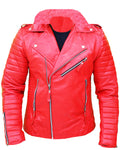 Glowrexs Men's Quilted Slim Fit Biker Red Jacket