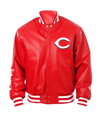 Glowrexs Cincinnati Reds Red Leather Letterman Jacket