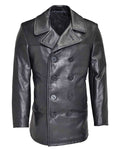 Glowrexs Men’s Naval Double Breasted Black Leather Coat
