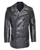 Glowrexs Men’s Naval Double Breasted Black Leather Coat