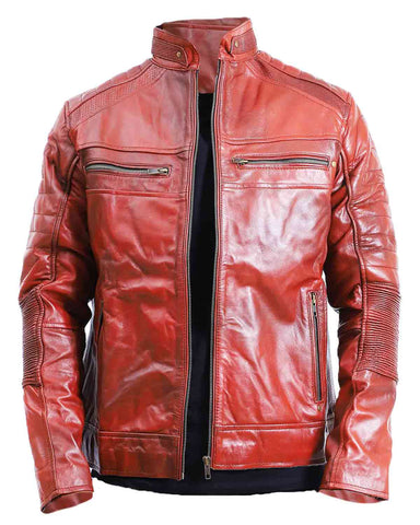 Glowrexs Mens Quilted Sheepskin Brown Leather Jacket