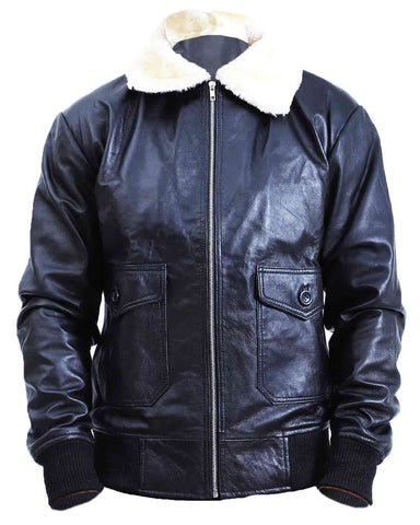 Glowrexs Men's Flight Aviator Bomber Leather Jacket