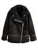 Glowrexs Black Faux Suede Longline Aviator Jacket
