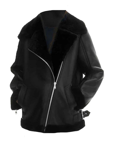 Glowrexs Black Real Leather Aviator Jacket