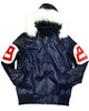 Glowrexs 8 Ball Pool Logo Fur Hooded Sheepskin Navy Leather Men's Jacket