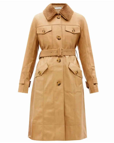 Glowrexs Dynasty Eliza Bennett Leather Coat with Fur Collar