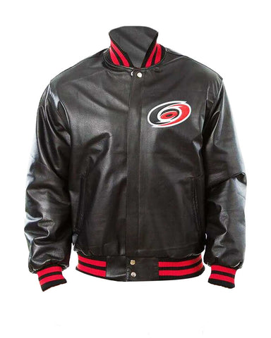 Glowrexs Carolina Hurricanes Bomber Black Leather Jacket