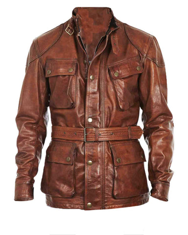 Glowrexs Benjamin Button Brad Pitt Motorcycle Brown Leather Jacket