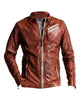 Mens Brown Distressed Leather Biker Jacket