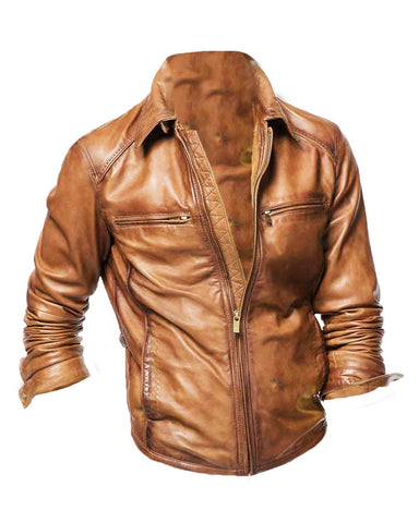 Glowrexs Men’s Designer Moto Tan Brown Leather Jacket