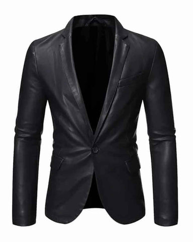 Glowrexs Men's Black Lapel Style Genuine Leather Blazer