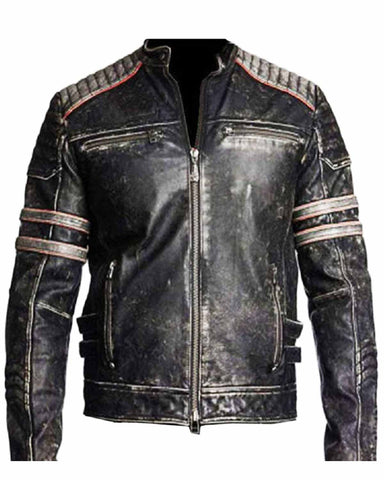 Glowrexs Biker Vintage Distressed Jacket Skull Embossed Logo at back