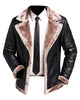 Glowrexs Men’s Winter Faux Fur Shearling Black Leather Jacket