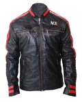 Glowrexs Men's N7 Mass 3 Commander Shepard Black Biker Leather Jacket
