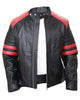 Glowrexs Black Café Racer with Red Strip Genuine Lambskin Leather Jacket