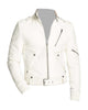 Glowrexs Belted Motorcycle White Leather Jacket for Men