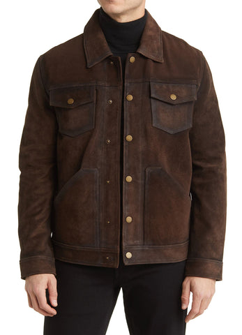 Mens Chocolate Brown Suede Leather Jacket