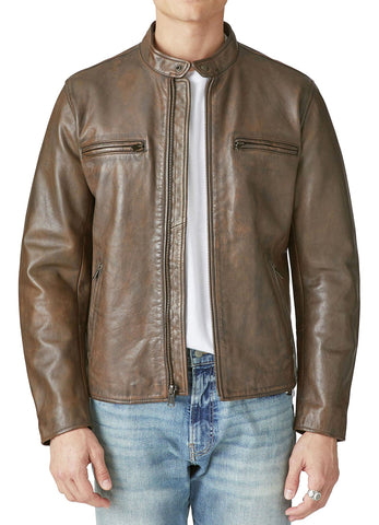 Mens Khaki Color Biker Leather Jacket