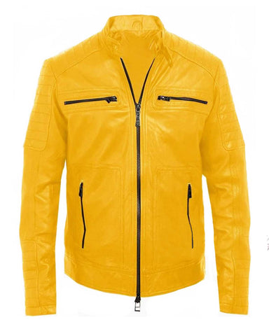 Glowrexs Men’s Mustard Yellow Bomber Leather Jacket