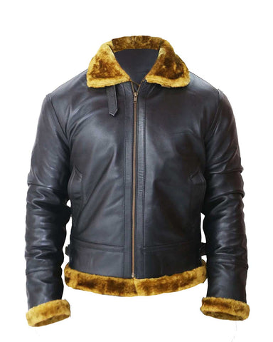 Glowrexs B3 Bomber Men's Real Shearling Black Winter Leather Jacket