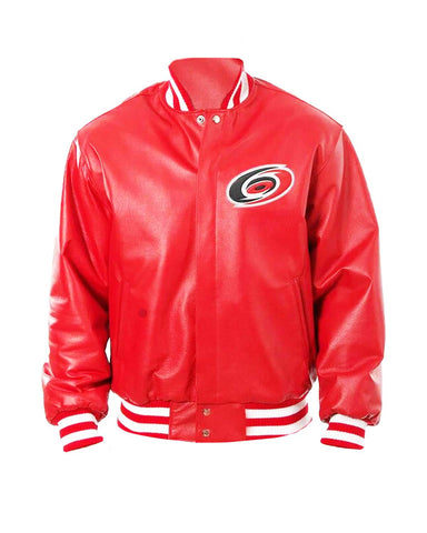 Glowrexs Carolina Hurricanes Bomber Red Leather Jacket