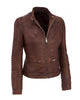 Glowrexs Women’s Brown Cafe Racer Leather Jacket