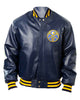 Glowrexs Denver Nuggets Letterman Navy Blue Leather Jacket