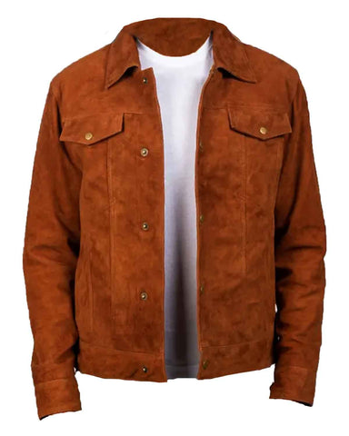 Glowrexs Men’s Brown Suede Trucker Jacket