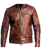 Glowrexs Men's Cafe Racer Retro Motorcycle Vintage Biker Distressed Leather Jacket