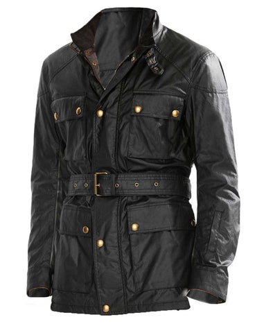 Glowrexs Men’s Four Pocket Belted Black Leather Jacket