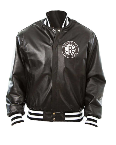 Glowrexs Brooklyn Nets Letterman Black Leather Jacket