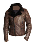 Glowrexs Men’s Brown Shearling Classic Biker Leather Jacket