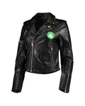 Glowrexs Boston Celtics Biker Black Leather Full-Zip Jacket