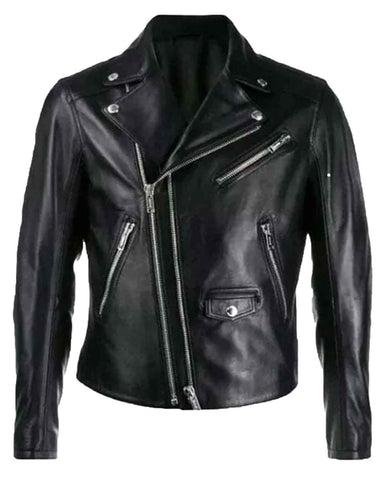 Glowrexs Men's Black Double Zipper Motorcycle Leather Jacket