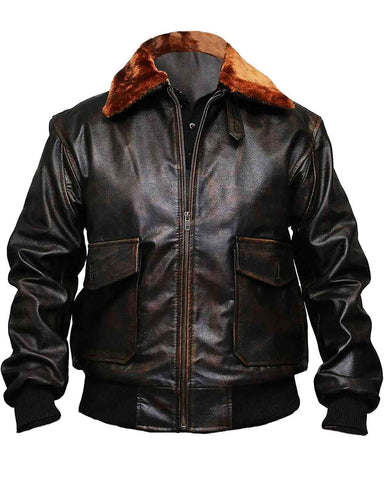 Glowrexs Mens Flying G1 Bomber Leather Jacket