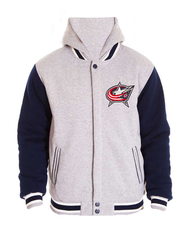 Glowrexs Columbus Blue Jackets Blue and Grey Fleece Jacket with Hood